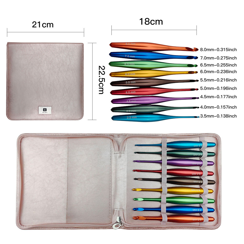 Agujas de suéter transfronterizas pulidas a mano agujas de alúmina coloridas un conjunto de aguja de crochet de 9 piezas