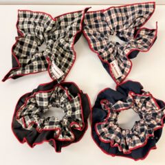 韩系甜美格纹花边大肠发圈红格子蓝牛仔撞色复古百搭发绳发饰新款