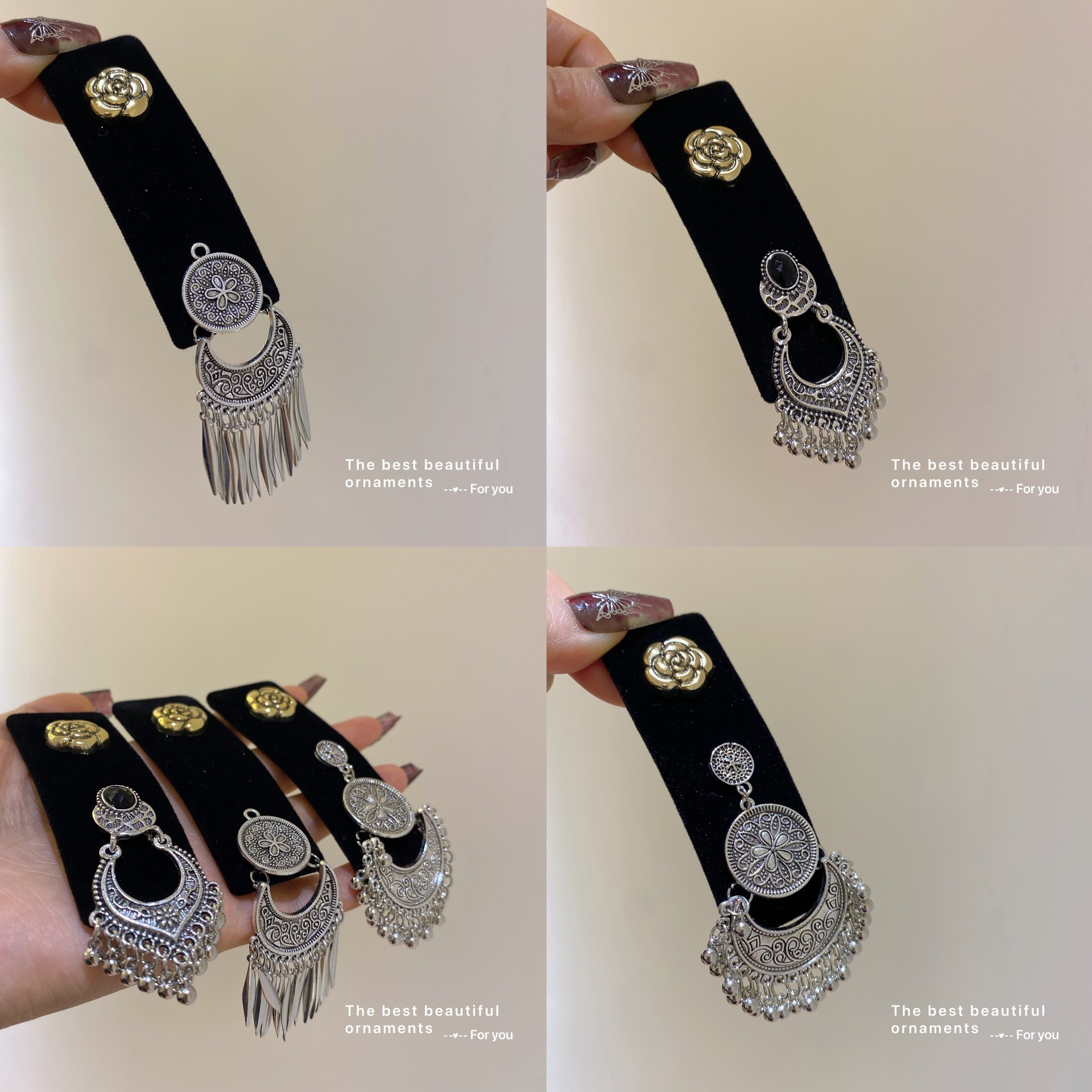 2025 new national style silver pendant hairpin temperament velvet BB clip bangs clip side clip girl hair accessories