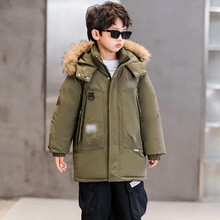 大毛领棉服中大童儿潮流外穿毛领派克加厚加绒外套白鸭绒棉服