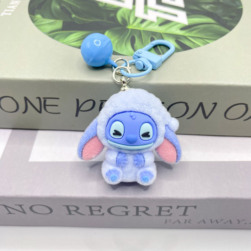 New Flocked Stitch Creative Cute Doll Keychain Bag Car Keychain Small Gift