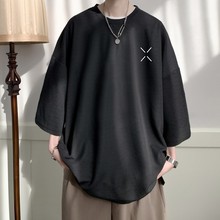 7七分袖T恤男士夏季潮流中袖加肥加大码短袖夏装衣服宽松五分半袖