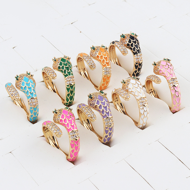 Fashion Snake Copper Open Ring Plating Zircon Copper Rings