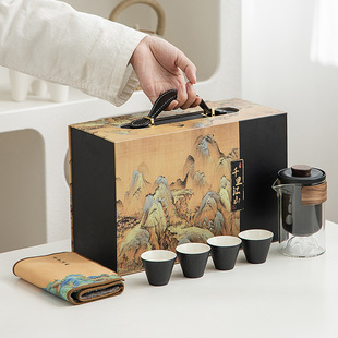 Qianli Jiangshan Business Accompanying Ceremony suit Travel Glass Express Cup Tea Set suit Kung Fu Tea Set One Pot Four Cups