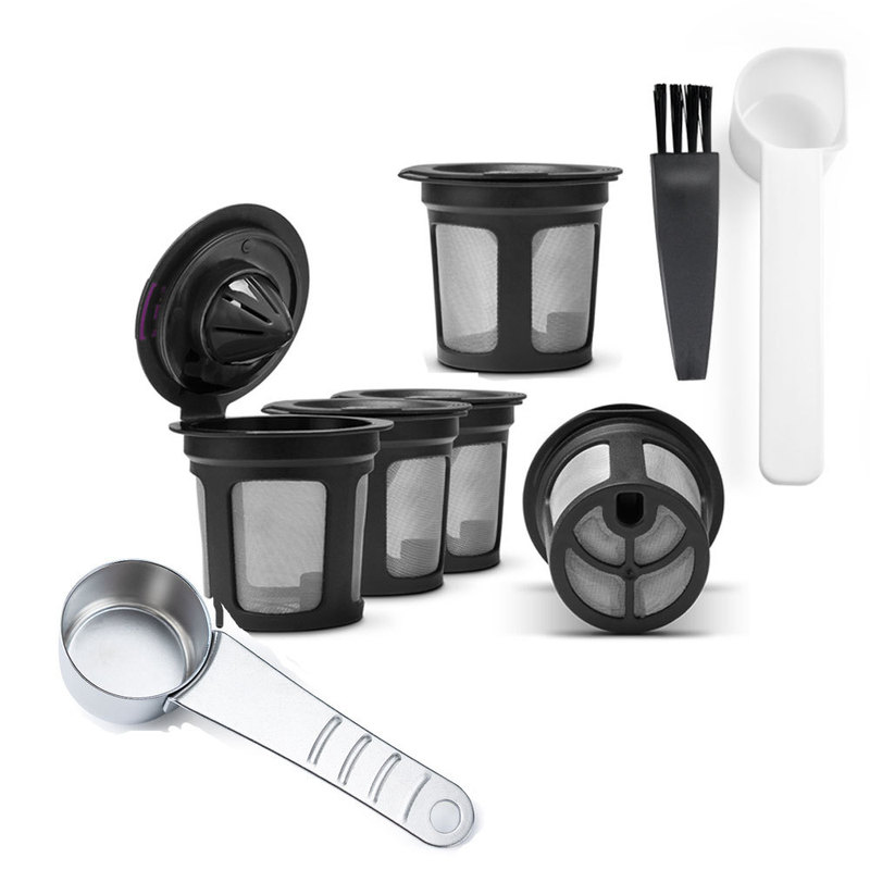 iCafilas Keurig Cup Reusable K Cup Pod Coffee Filter with Stainless Steel Spoon Brush