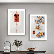 深圳大芬油画村餐厅装饰画新中式客厅饭厅餐桌背景墙壁画两联挂画