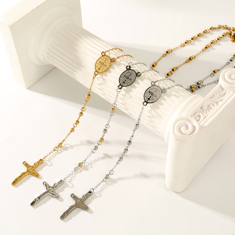 Necklace Classification Wholesale Jewelry Ethnic Style Cross Virgin Mary Titanium Steel Plating Necklace