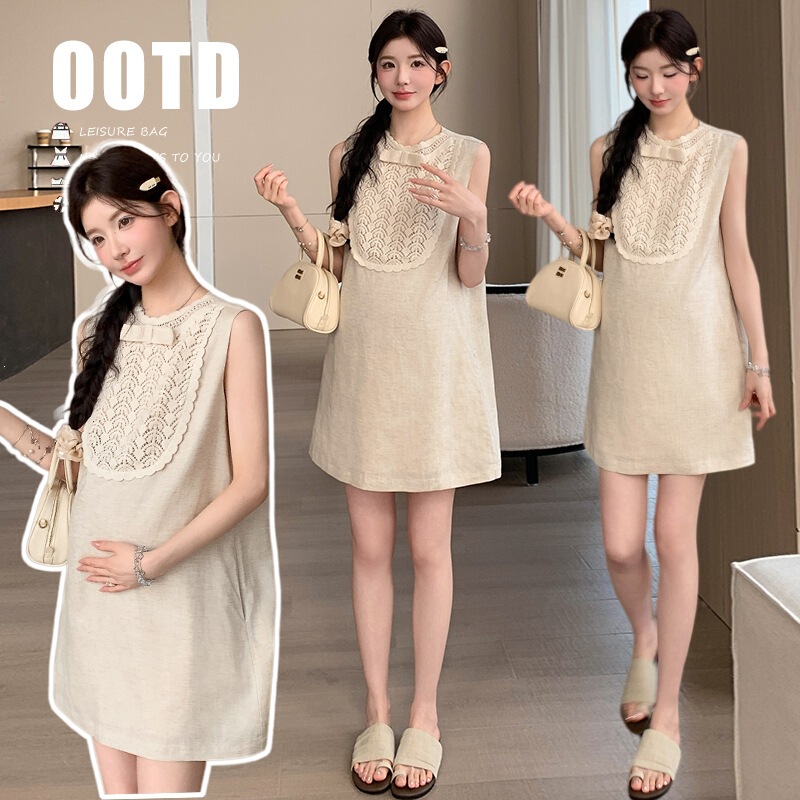 2026 Summer Maternity Wear Linen Cut Out Crochet Sleeveless Vest Dress New Korean Style Loose Belly-Covering Maternity Short Skirt 2026 Summer Maternity Wear Linen Cut Out Crochet Sleeveless Vest Dress New Korean Style Loose Belly-Covering Maternity Short Skirt