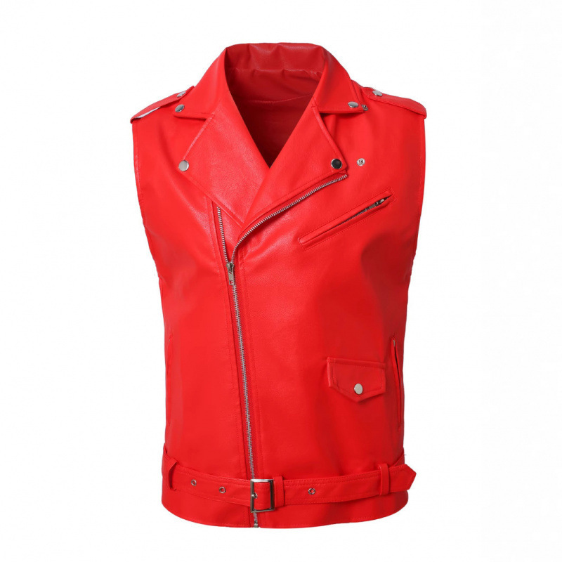 Dropshipping 2025 New Cross-Border Men's Pu Leather Jacket European Size Motorcycle Riding Vest Wholesale