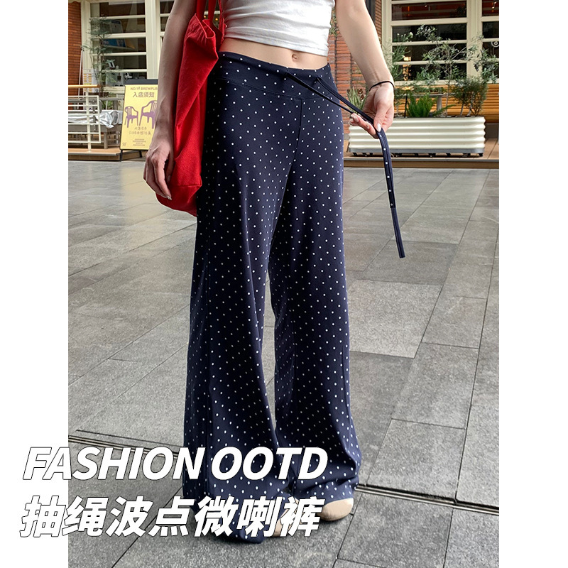 Spring and Summer New Korean-Style Polka Dot Drawstring Pants for Women, High-Waisted, Loose Fit, Slimming, Casual Floor-Length Pants, Direct from the Factory