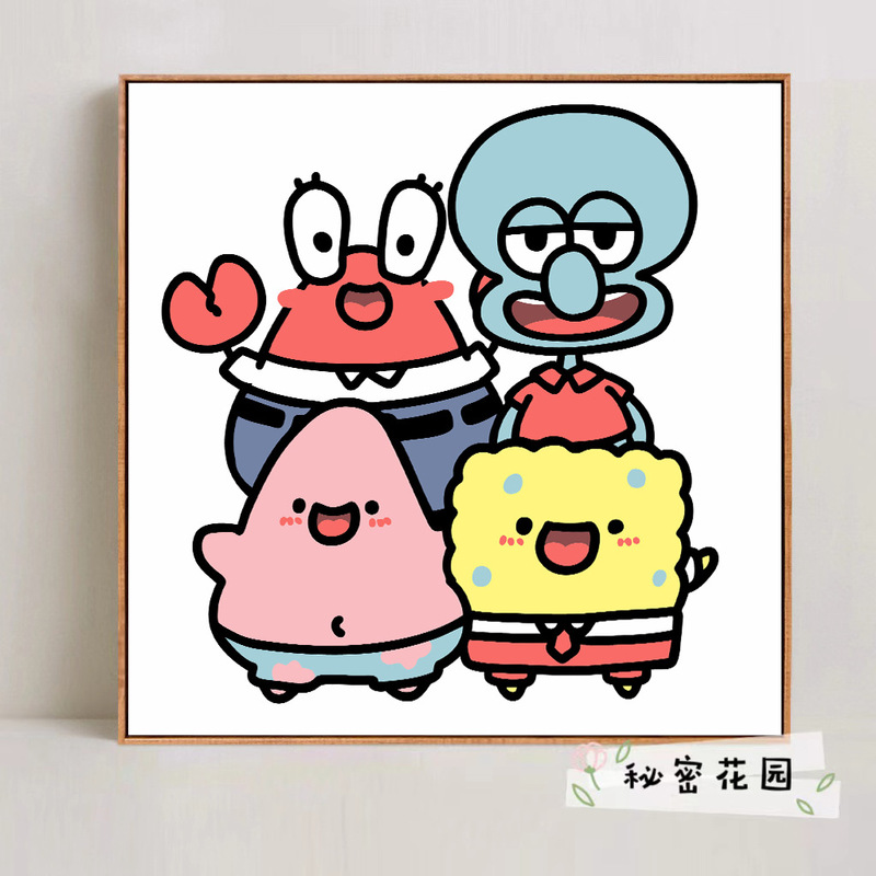スポンジ・ボブ デジタル油絵 DIY 漫画アニメ 子供向け 手塗り装飾画 置物 環境に優しい|undefined