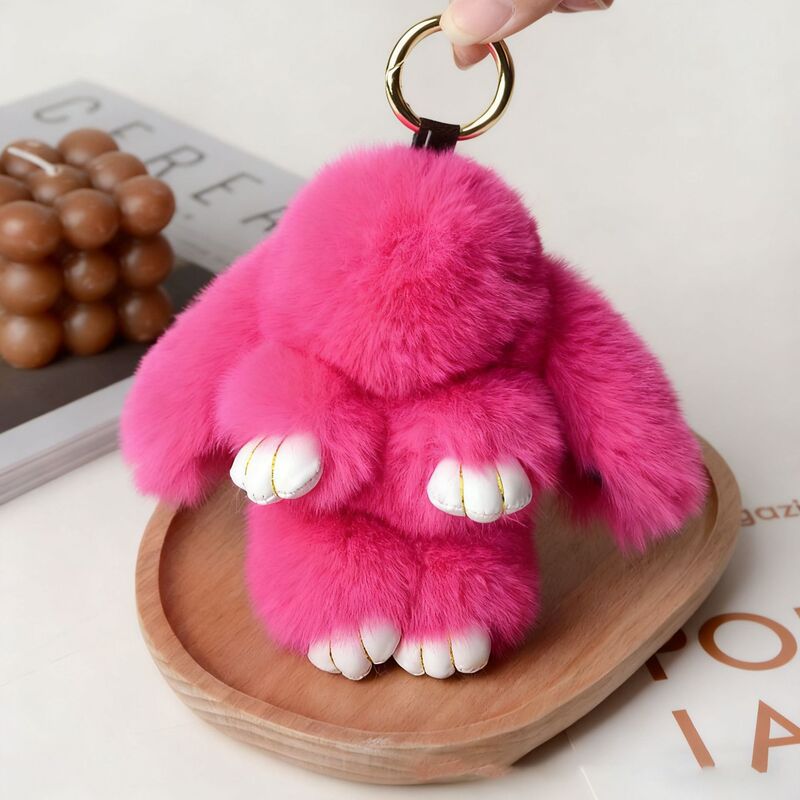 小さなウサギの毛皮ミニチュア装飾品、ウサギの毛皮バッグチャーム、ふわふわで可愛いランドセル、車のキーホルダー飾り|undefined