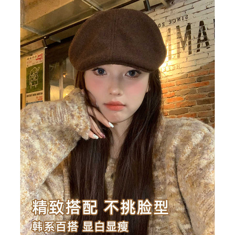 自留款~日系毛呢贝雷帽子女秋冬百搭复古前进帽时尚画家帽工体帽|undefined