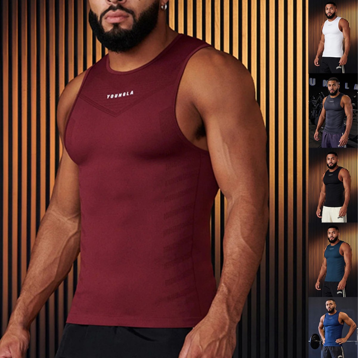 New Summer Gym Men's Sports Running Casual Milk Silk Vest Printed Stretch Breathable Fitness Top