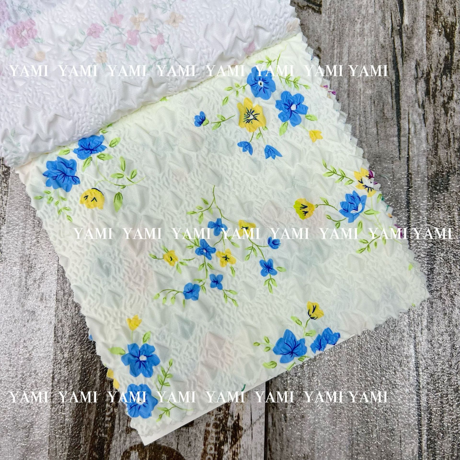 Suministro directo de fábrica burbuja crepé tela de impresión pequeña floral verano vestido camisa de impresión jacquard poliéster