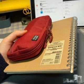 日系简约复古红笔袋潮少女双层收纳包多功能文具袋高中生