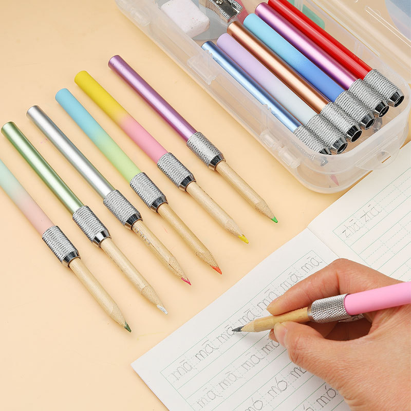 厂家批发 美术用品彩色金属铅笔延长器 笔套加长器铅笔金属彩杆