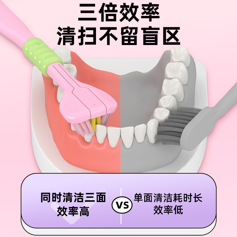 Tres lados cepillo de dientes de lana suave de alta calidad para adultos, cepillo de dientes sin ángulo muerto, supermercado general, venta al por mayor