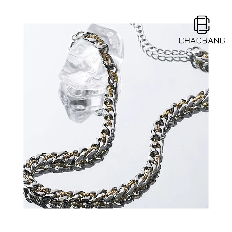 Titanium steel Xizang gold Cuban necklace men's fashionable retro versatile niche design personality hip hop accessories high-grade jewelry
