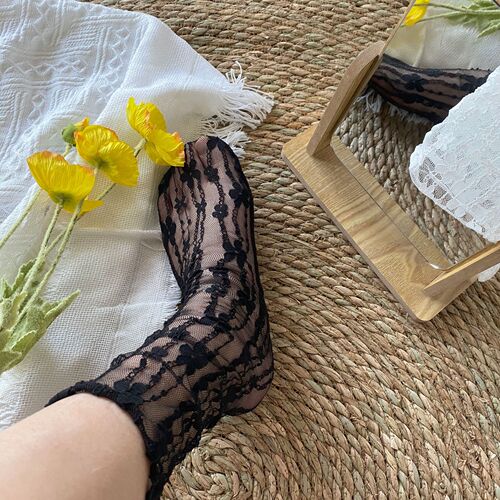 Lace Flower Mesh Stockings for Girls, Fresh and Minimalist, Floral Pattern, Breathable, Japanese JK Style, Korean INS Style, Bunchy Socks, Summer Thin Version