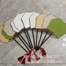 空白团扇中国风紫竹长柄古风汉服女书法作品手绘宣纸扇子古典宫扇