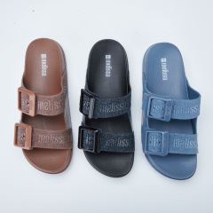 2025梅*莎新款果凍鞋女一字拖melis*a厚底寬面搭扣休閒拖鞋沙灘