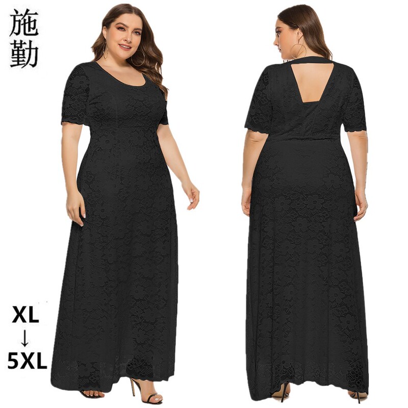 Plus-Size Women's European and American Evening Gown, Long Dress with Hollow-Out Short Sleeves, Full Lace Dress Sq0149 Fashion Clearance Sale