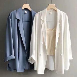 2024 Summer Korean Style Loose Thin Chiffon Suit Jacket Women's Design Niche British Style Drape Small Suit