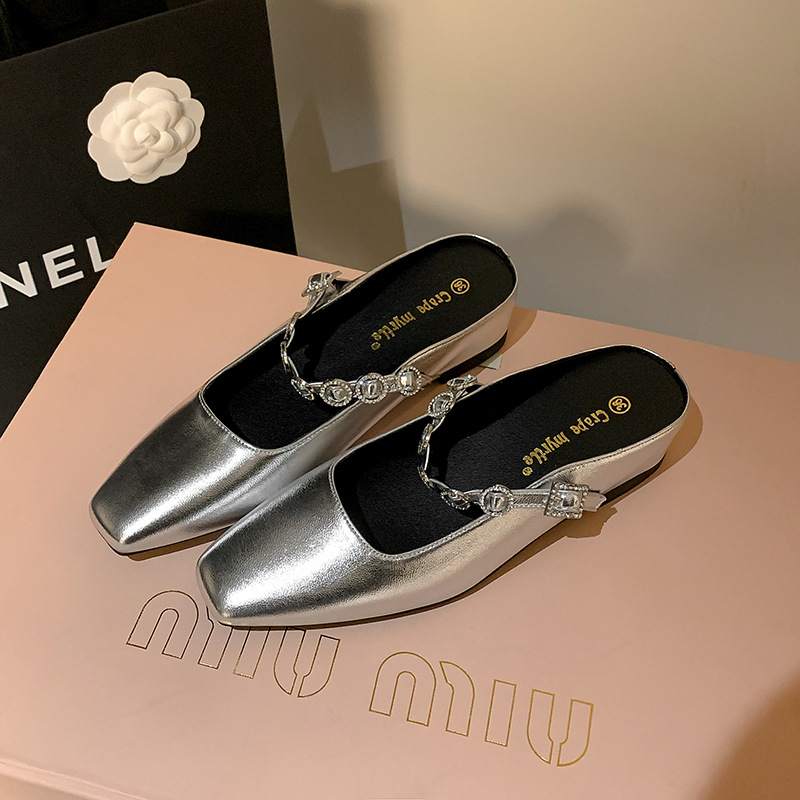 Grape Mom Summer nuevo estilo 4cm aumento de cabeza cuadrada francesa con boca poco profunda muller todo fósforo media pantuflas mujer