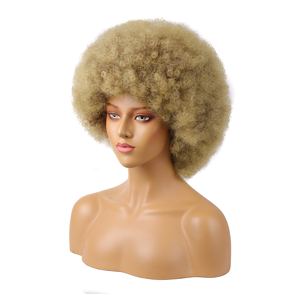 Synthetische Perücke, kurzes lockiges Haar, chemische Faser, Hochtemperatur-Seide, Rose-Mesh-Perücke, Kopfbedeckung für Frauen mit Perücken_voghion.com