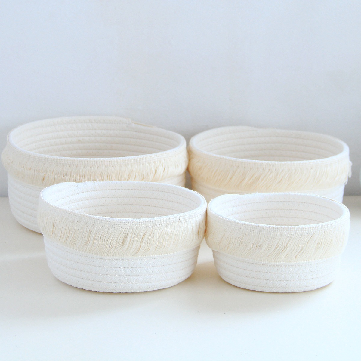Caja de almacenamiento escritorio cosméticos cuerda tejida cesta pasillo hecho a mano algodón hilo de almacenamiento cesta merienda