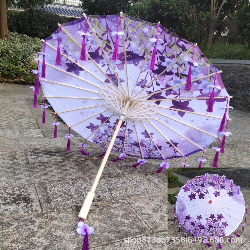 古風漢服流蘇傘花びら傘演出ダンス絹布傘吊り下げ装飾傘工芸傘古典油紙傘|undefined