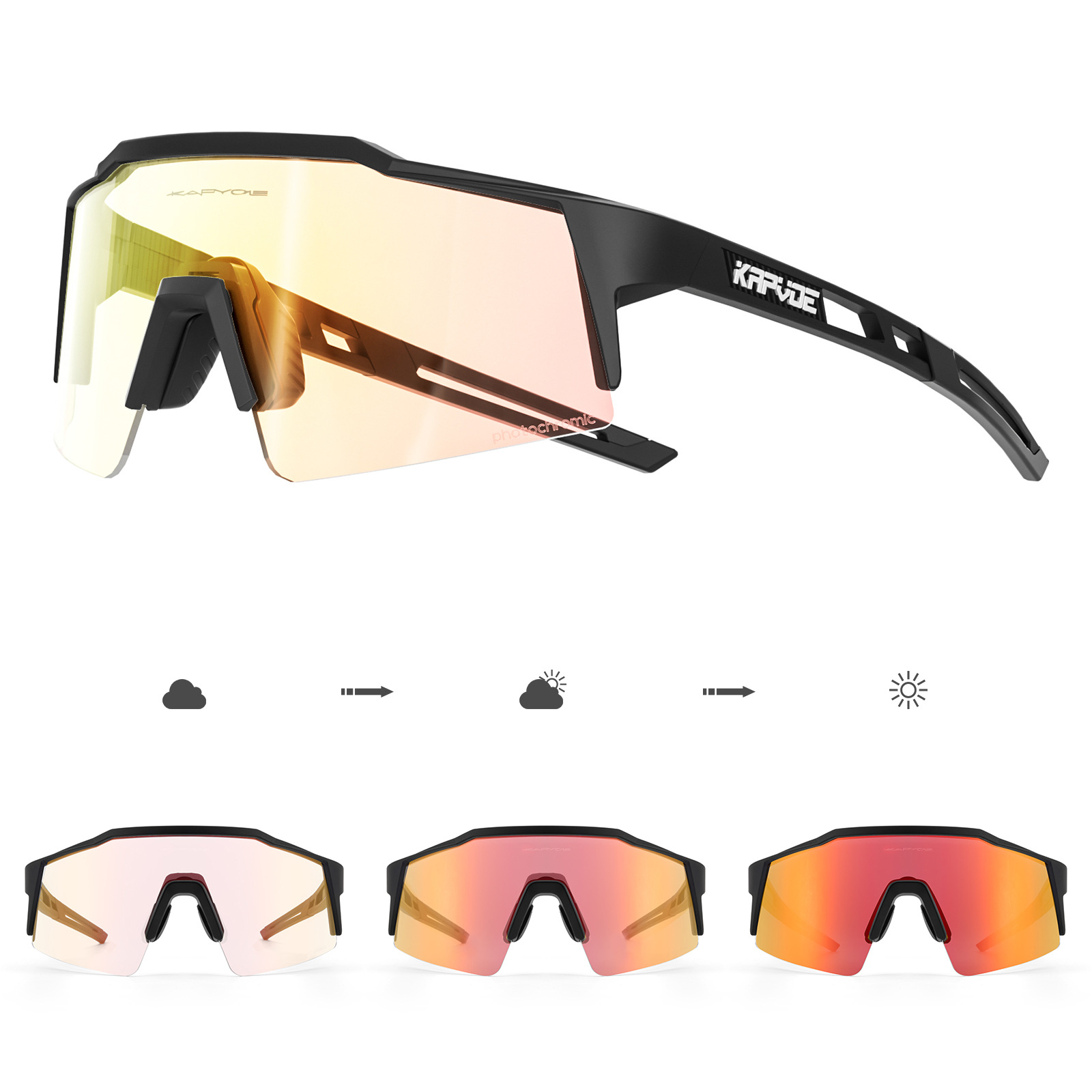 Kapvoe photochromic cycling glasses with red and blue coating for men and women, suitable for outdoor sports and running, with UV protection.