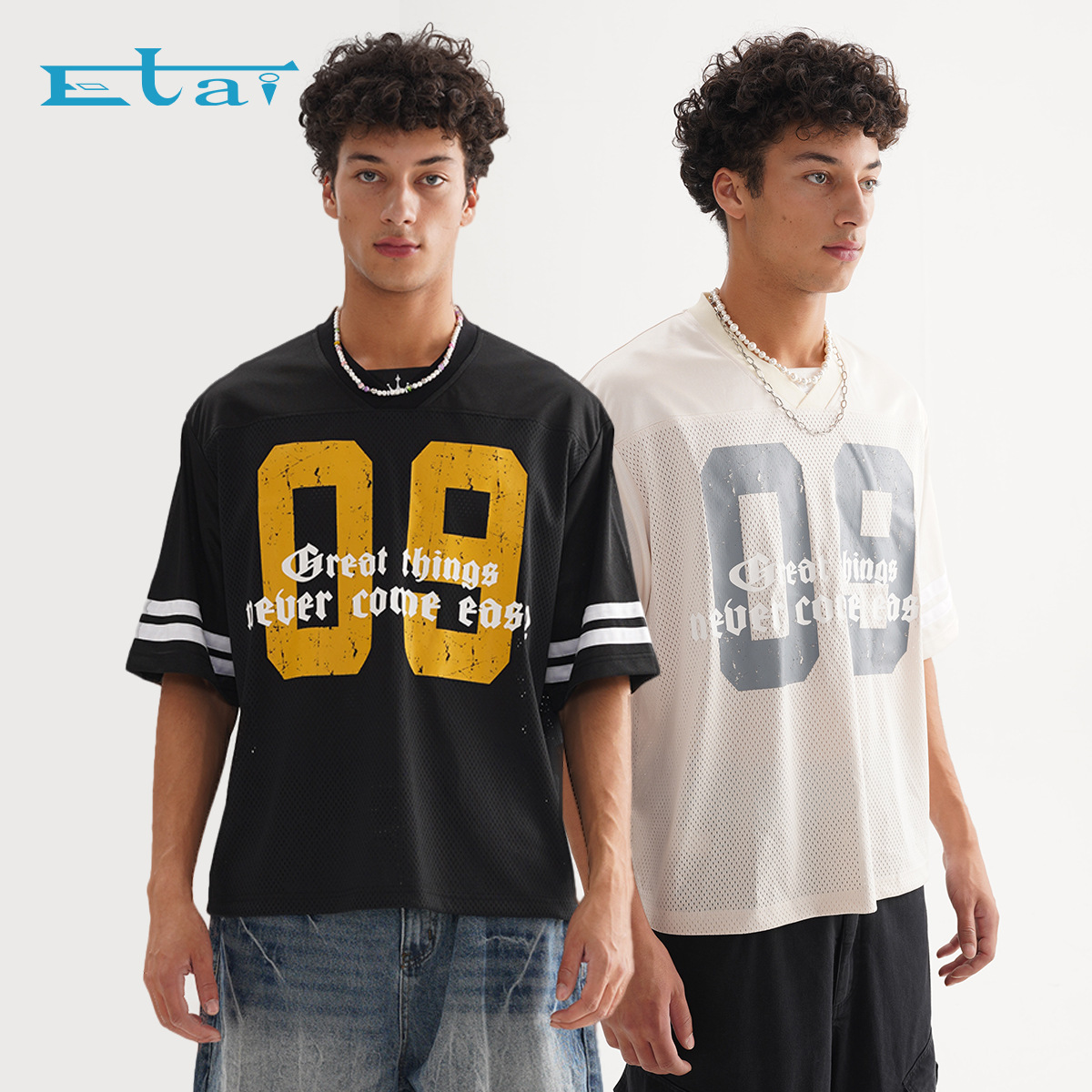 ETAI Hombre| Suelta transpirable fútbol malla camiseta de manga corta impresión de verano camiseta deportiva casual marca de moda hombre