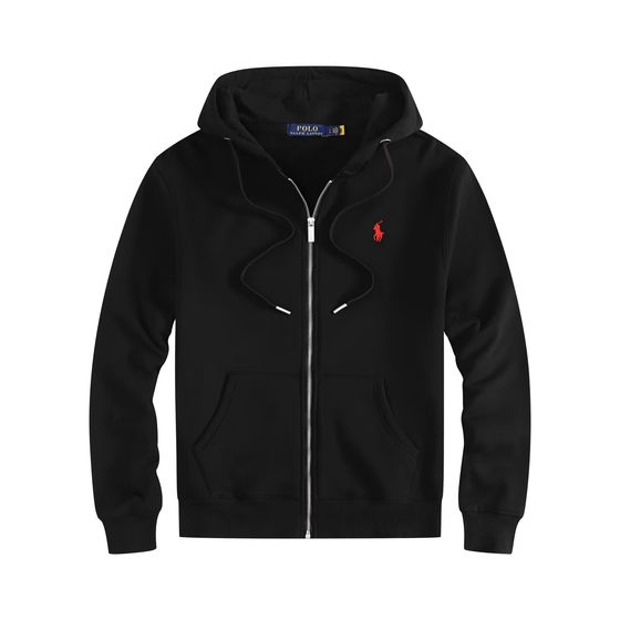 Foreign Trade Autumn and Winter Velvet Pony Hooded Sweatshirt Rl Cardigan Zipper Embroider Loose Large Size Paul Polo Jacket