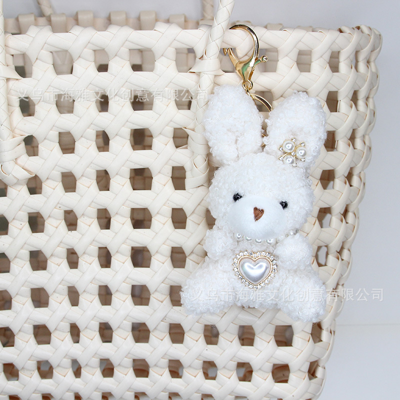 Japonés y coreano lindo conejo de dibujos animados perla amor aleación colgante teléfono móvil bolsa llavero colgante coche colgante