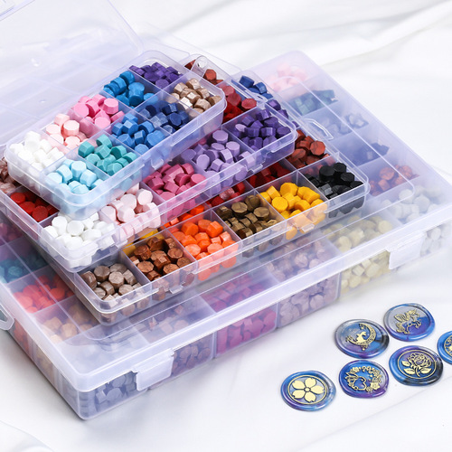 Transparent retro boxed fire paint wax particles set gold powder fire paint seal sealed fire paint particles wax compartmentalized wax beads