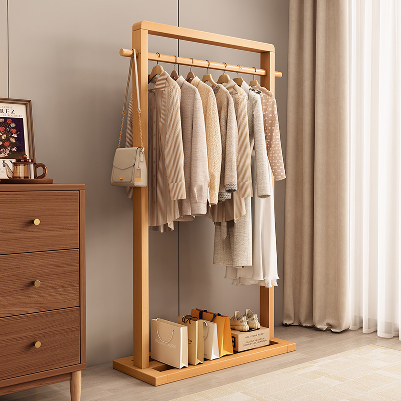 實木落地臥室衣帽架客廳簡約現代新中式民宿衣架置物可新品掛衣架