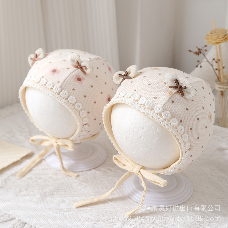 宝宝帽子春秋护耳帽可爱韩版系带宫廷包头帽婴幼儿百天护囟门胎帽|undefined