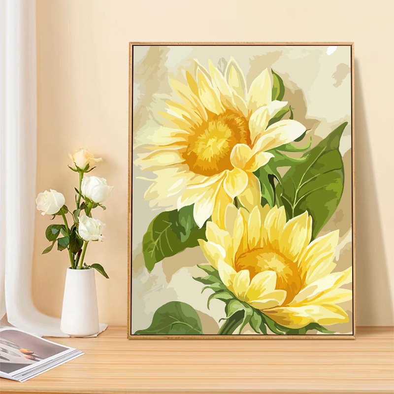 Girasoles de viento crema sala de estar pintura decorativa floral textura sofá fondo pared pintura de piso puerta de entrada mural