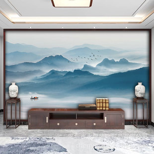 Customized Mural 3D New Chinoiserie Ink Landscape Painting Wall Cloth Living Room Tv Background Wall Sofa Wallpaper Film and Television Wall Cloth