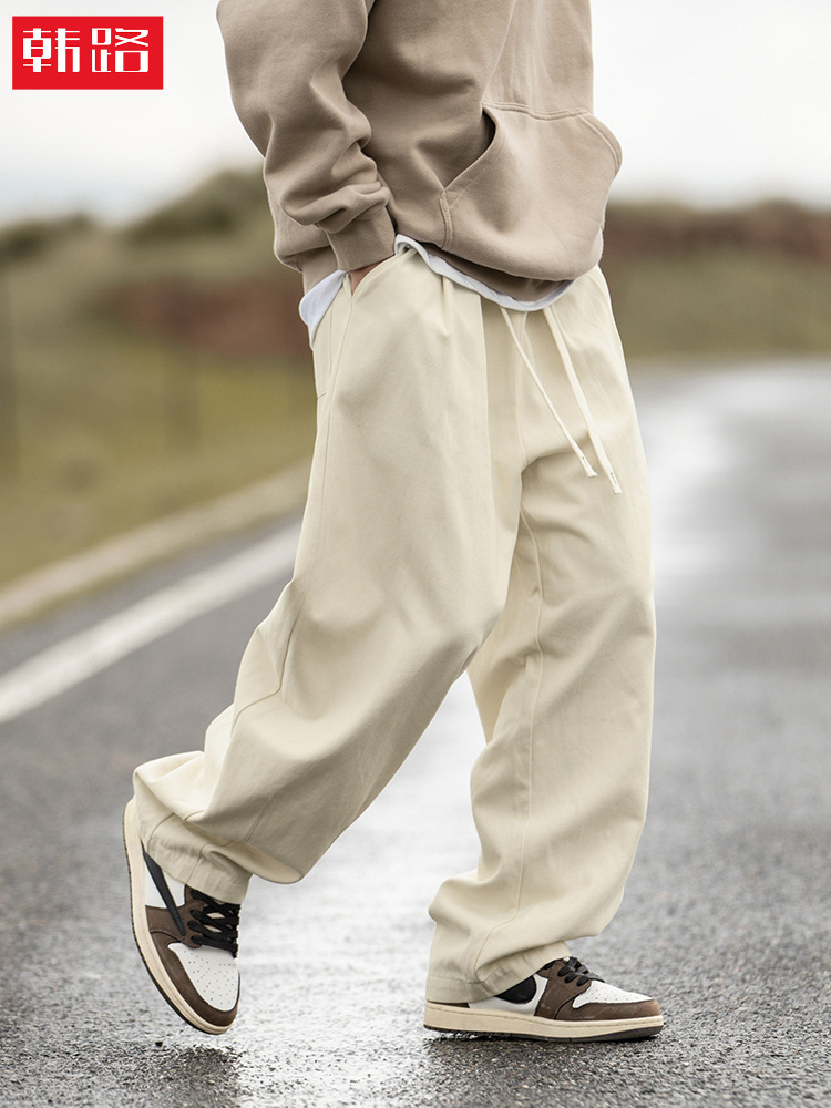 Pantalones casuales de algodón puro con efecto lavado a la arena, de pierna recta y caída fluida, nuevo estilo primavera 2025, diseño plisado, estilo workwear, básicos y versátiles, pantalones largos.