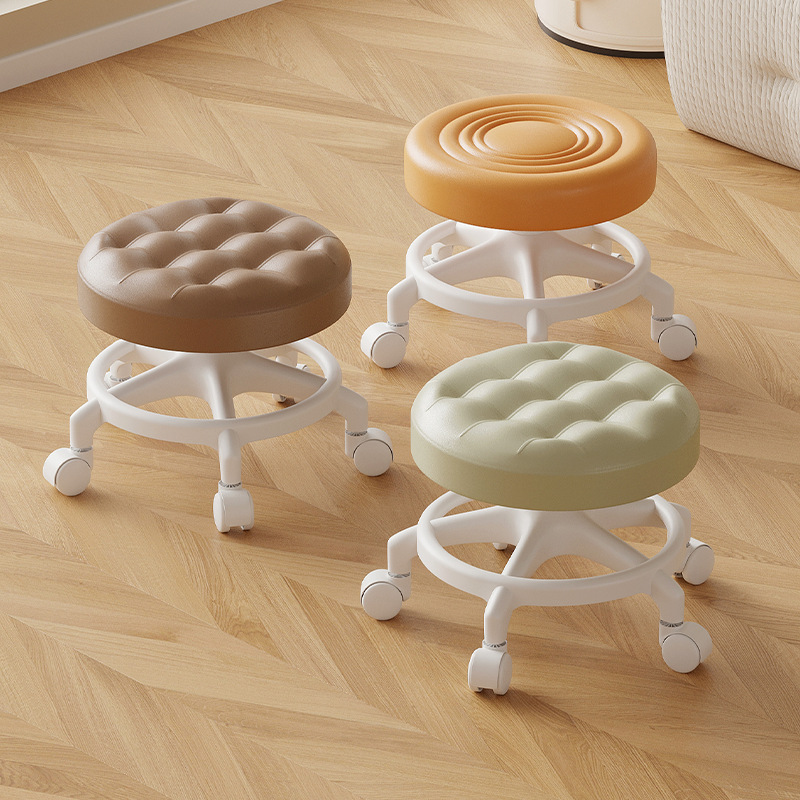 Rueda universal, pequeño taburete, polea, taburete bajo para niños pequeños, banco silencioso doméstico con artefacto de cambio de zapatos, rueda de cordón, taburete redondo