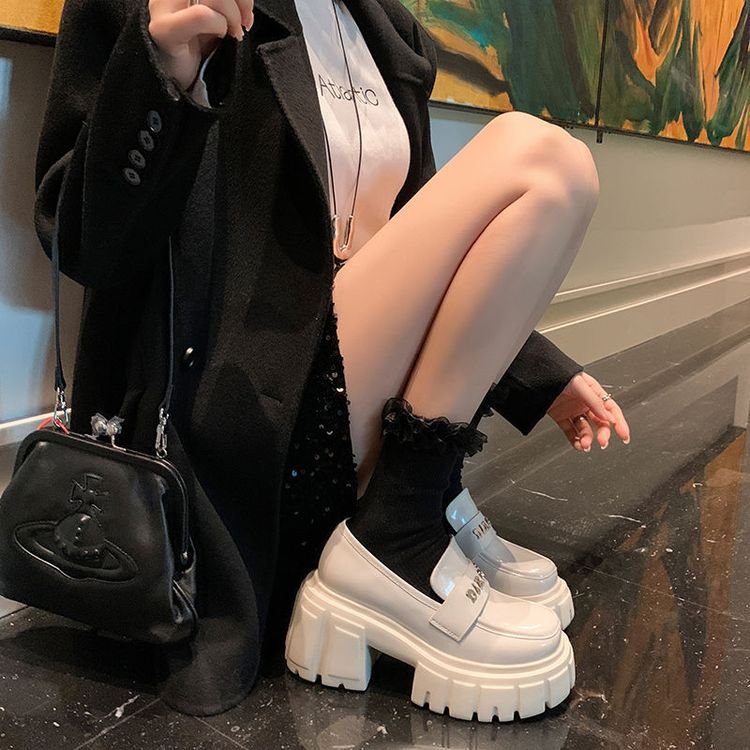 Giày da nữ mũi tròn siêu cao gót đế bánh mì phong cách casual — Màu đen, Màu đỏ rượu, Màu trắng chi tiết 23