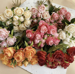 フランス焦辺薔薇シミュレーション花13頭焼き辺薔薇花束復古撮影道具家庭装飾国境を越えた