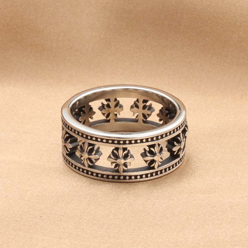 European and American jewelry titanium steel cross ring rings retro tide male stainless steel hollow cross ring manufacturer direct supply