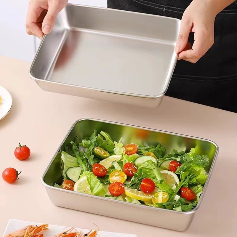Stainless Steel Multi-use Thickened Square Plate with Lid Cold Dishes Halogen Plate Duck Neck Plate Hot Pot Food Preparation Flat Bottom Tray Stainless Steel Multi-use Thickened Square Plate with Lid Cold Dishes Halogen Plate Duck Neck Plate Hot Pot Food Preparation Flat Bottom Tray