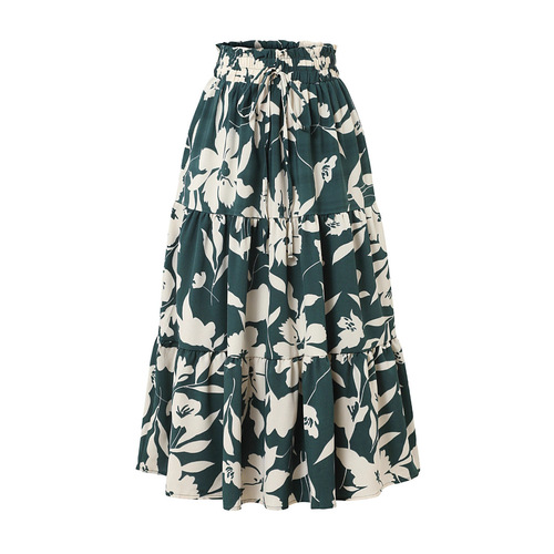 2025 Women's Fashion European and American Style Amazon Printed Pleated A-Line Skirt High-Waisted Slimming Skirt with a Luxurious Feel—Women's Skirt