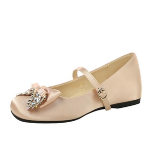 836-H107 French Sweet Wind Satin High Grade Bow Water Diamond Round Head Straight Belt with Inner Height Increase Single