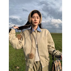 秋季格子拼接翻领外套夹克女小个子春秋新款宽松设计感休闲上衣潮